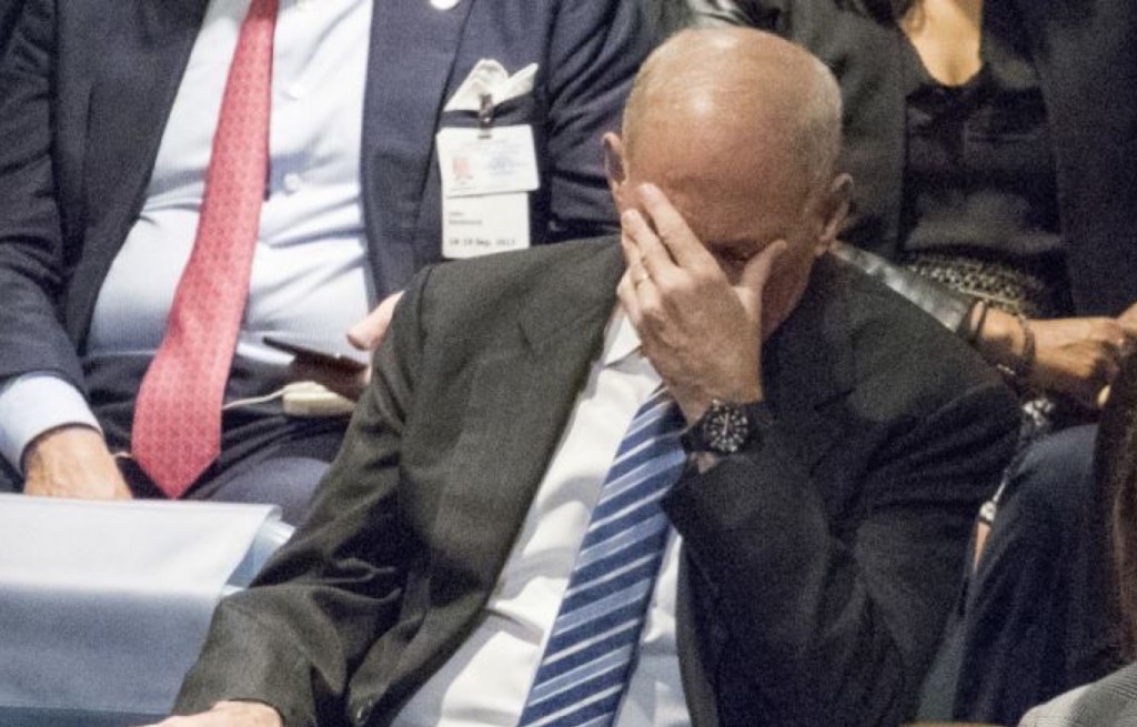 White House Chief of Staff John Kelly reacts to Trump's UN speech. (AP photo)